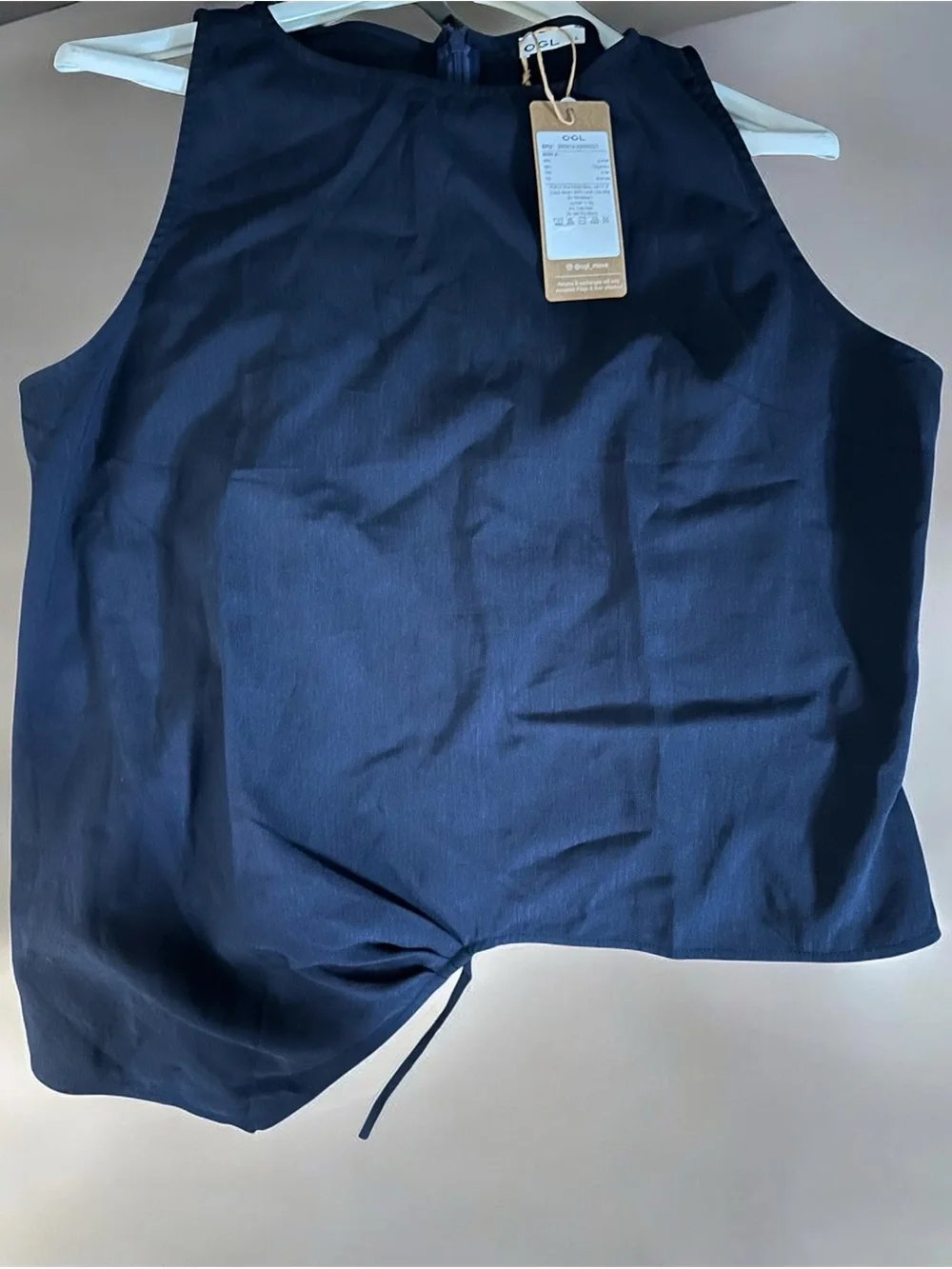 OGL Navy Side-Tie Asymmetric Sleeveless Top - Large - Picture 6 of 7